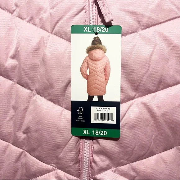 Lands' End - Girls Light Pink Quilted Coat with Faux Fur Hood Size XL - Picture 4 of 5